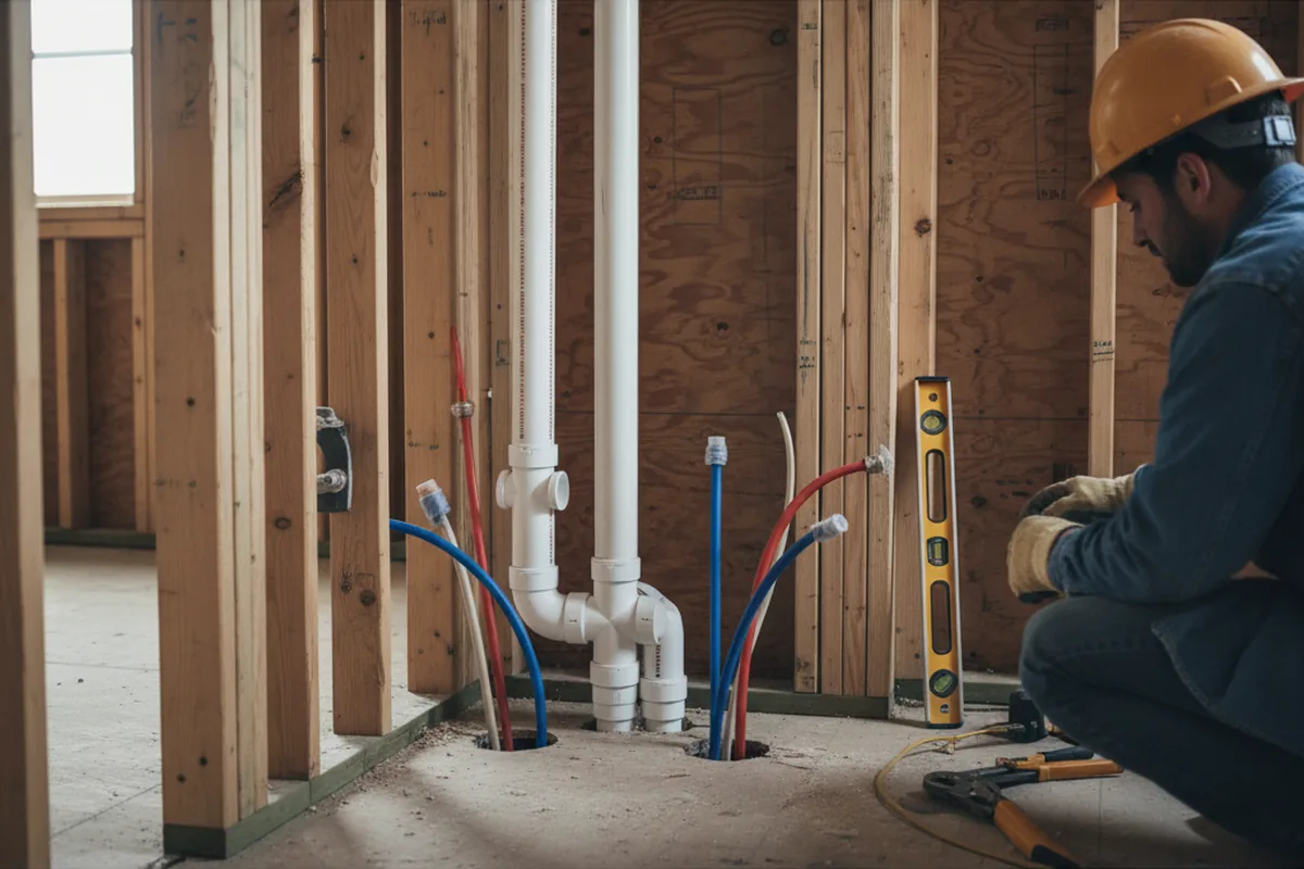 Drain and supply rough-in during Drain Cleaning in Leckrone